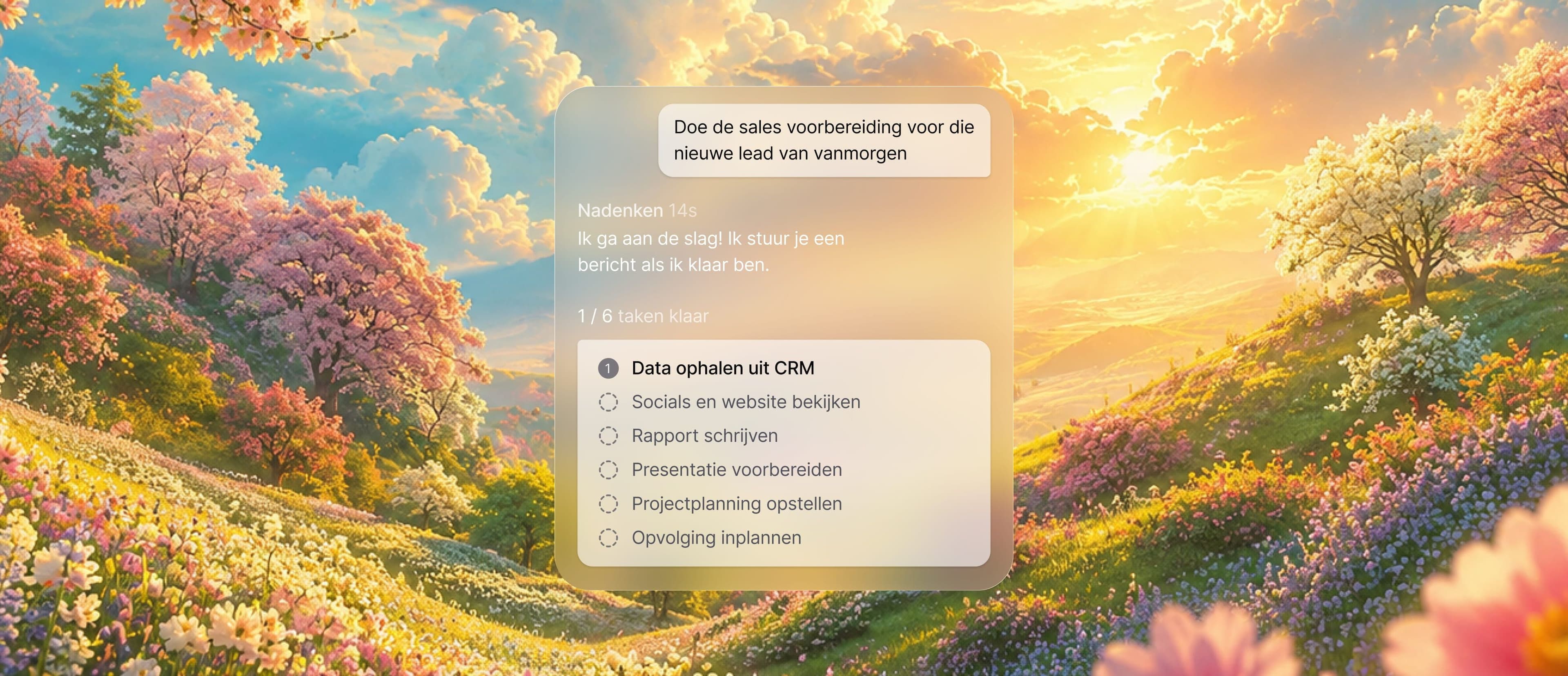 AI-assistent die zelfstandig een salesvoorbereiding in zes taken uitvoert